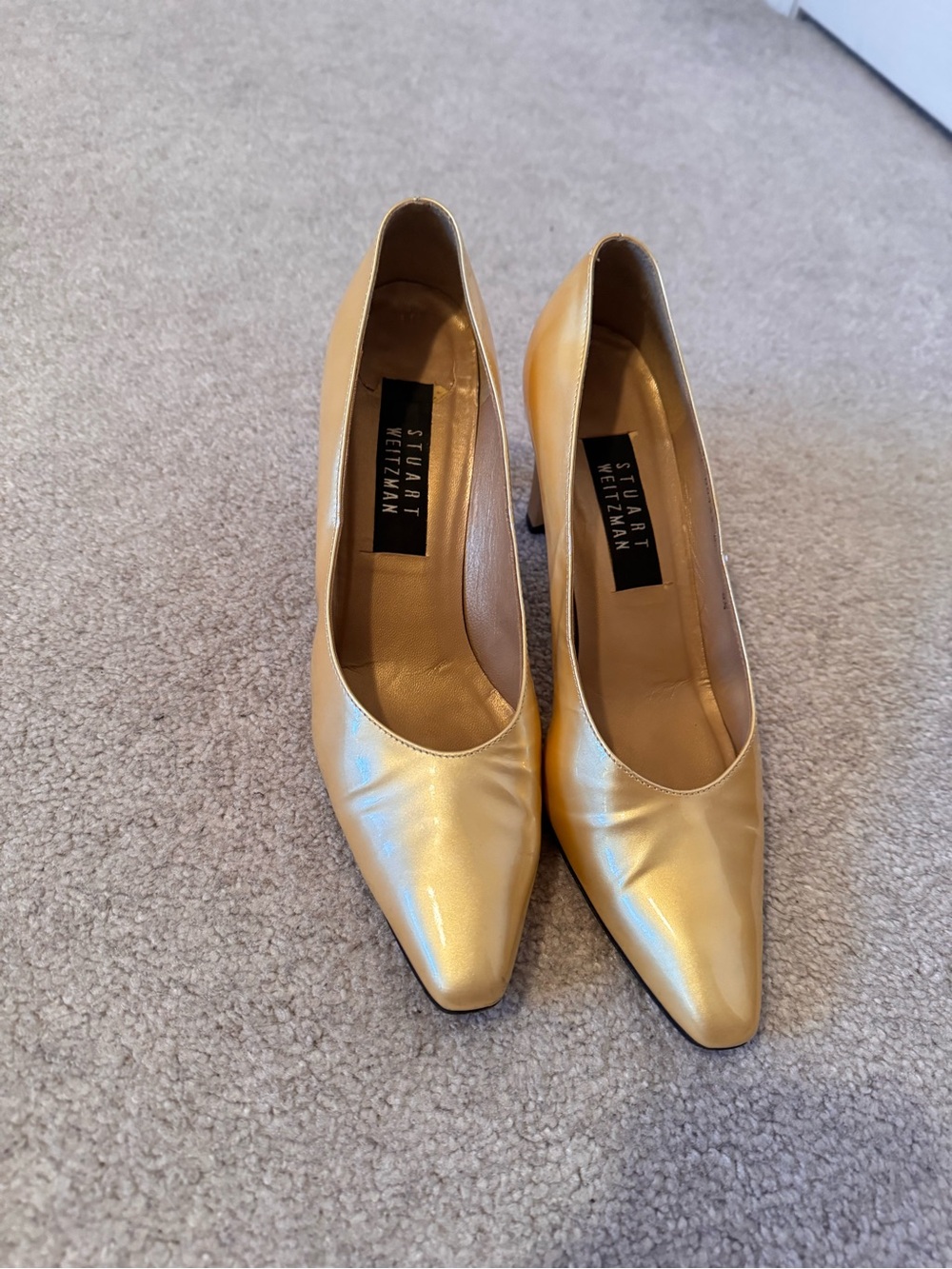 Stuart Weitzman Metallic Gold Pointed-Toe Pumps